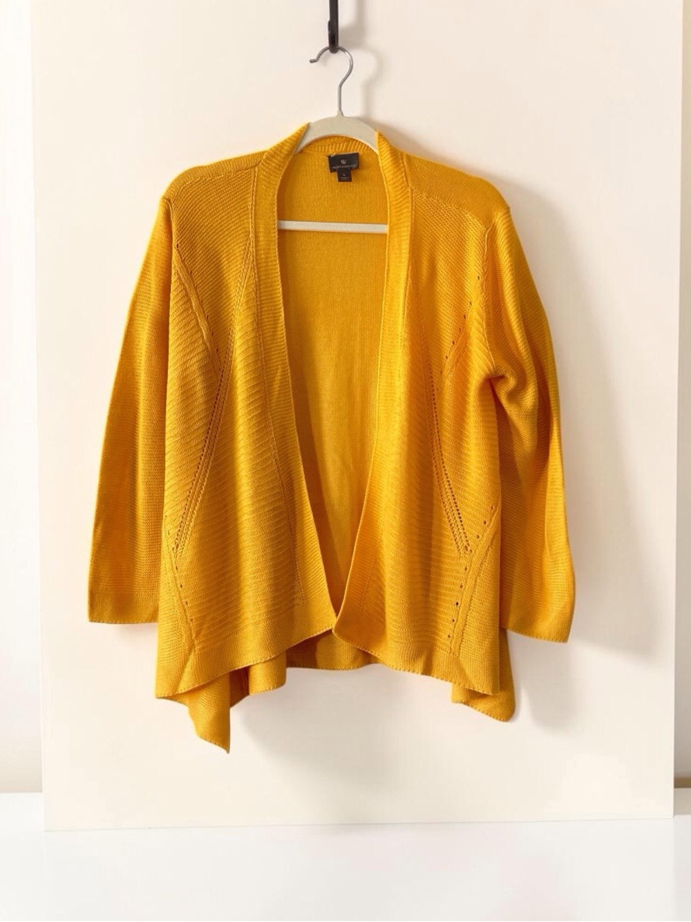 Worthington Womens Large Mustard Yellow Open Front Career Cardigan Sweater